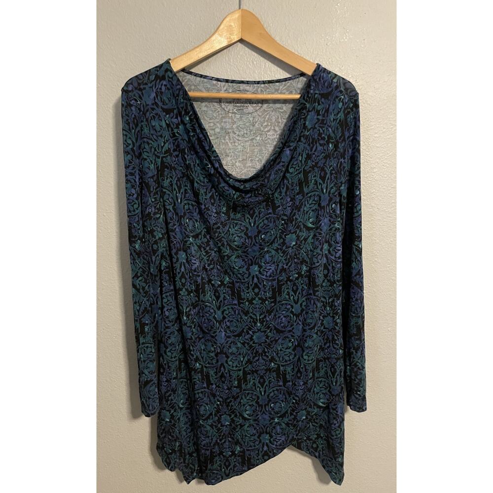 Soma Live Lounge Wear Womens Tunic Large Green Blue Paisley Rayon Stretch Artsy